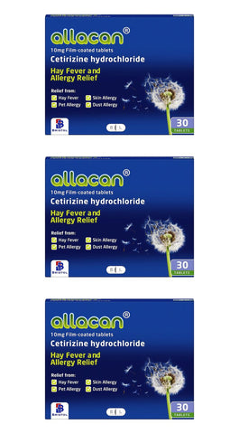 90 Tablets Allacan Cetirizine Hayfever & Allergy Tablets (3 Month Supply)