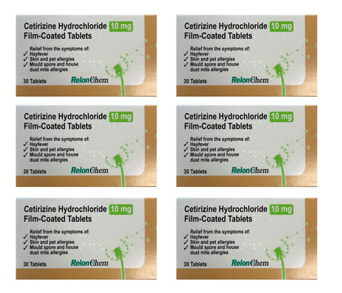 180 Tablets Cetirizine Hydrochloride Film Coated Hayfever & Allergy 30 Tablets (6 Months Supply)