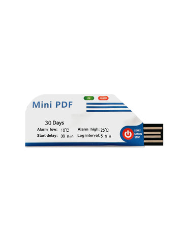 Single Use, USB Temperature Data Logger, Ambient 15-25°C, 30 Days, Disposable PDF Report