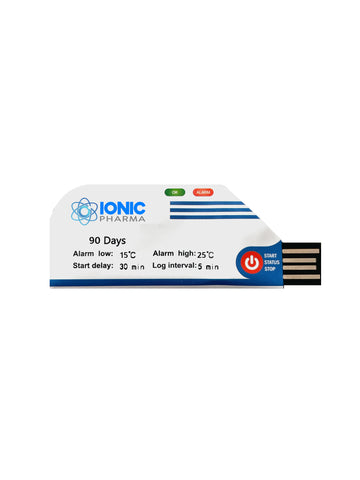 Single Use, USB Temperature Data Logger, Ambient 15-25°C, 90 Days, Disposable PDF Report