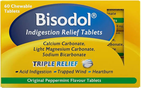 Bisodol Original Peppermint Flavour Indigestion Relief Chewable Tablets 60s