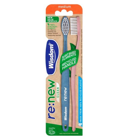 Wisdom Re:new Clean Toothbrush Medium Twin Pack